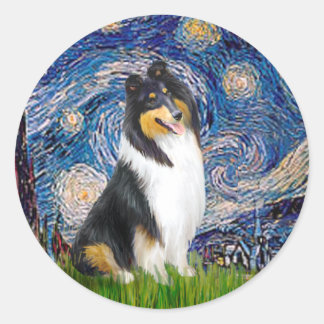 Collie (Tri3) - Starry Night Classic Round Sticker