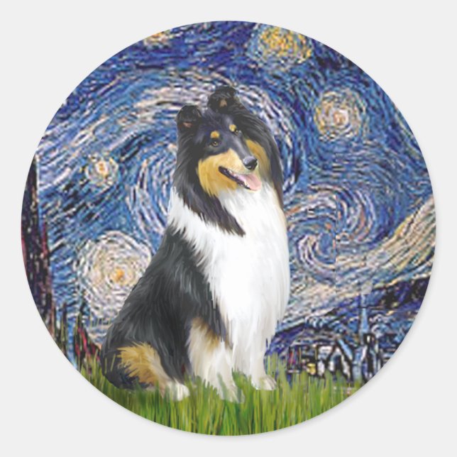 Collie (Tri3) - Starry Night Classic Round Sticker (Front)