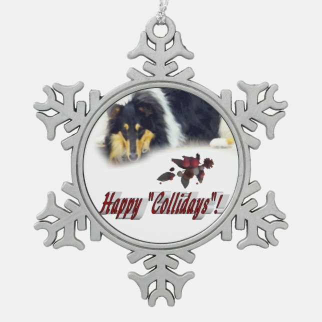 Collie Tri Color Christmas Snowflake Pewter Christmas Ornament (Front)