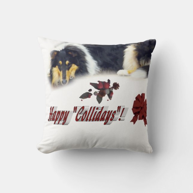 Collie Tri Color Christmas Throw Pillow (Front)