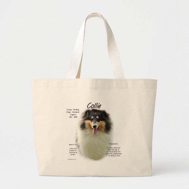 Collie (tri rough) History Design Large Tote Bag (Front)