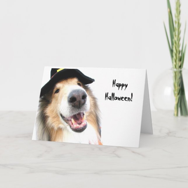 Collie Witch Halloween Card (Front)