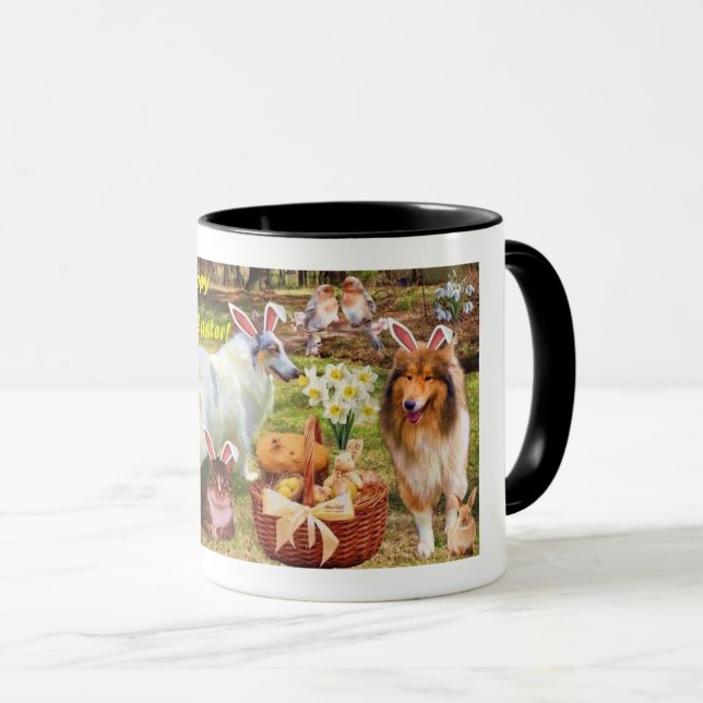 Collies and kittens celebrating as Easter Bunnies Mug (Front Right)