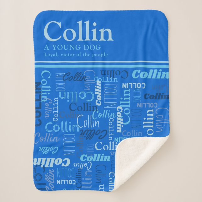 Collin personalized name meaning shades of blue sherpa blanket (Front)
