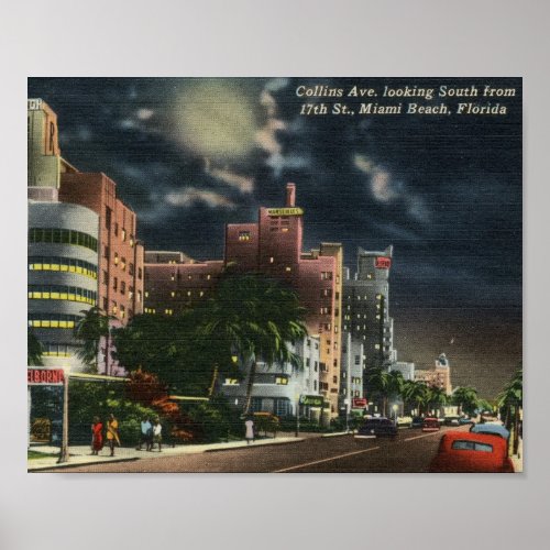 Collins Ave Miami Beach Florida Vintage Poster