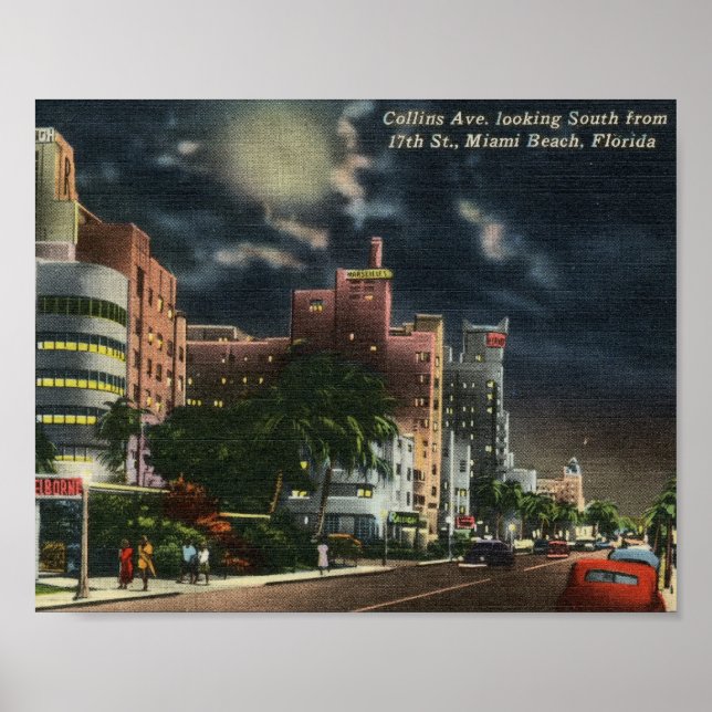 Collins Ave., Miami Beach, Florida Vintage Poster (Front)