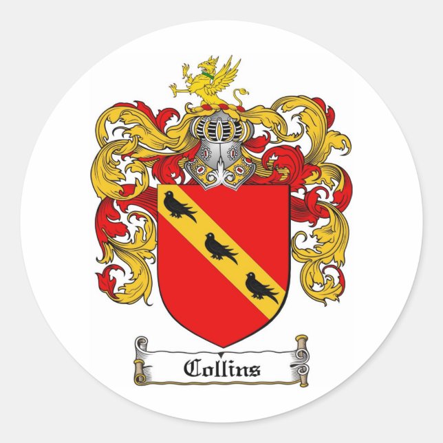 COLLINS FAMILY CREST -  COLLINS COAT OF ARMS CLASSIC ROUND STICKER (Front)