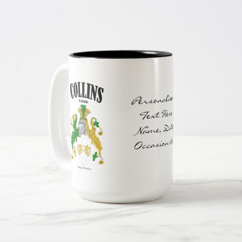Collins Family Crest Translation  Meaning Two_Tone Coffee Mug