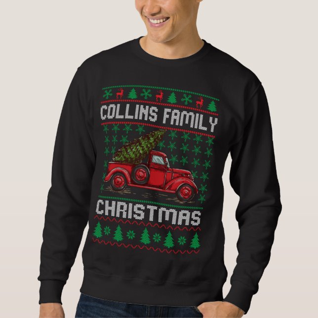 Collins Family Ugly Christmas Sweater Red Truck Fu (Front)