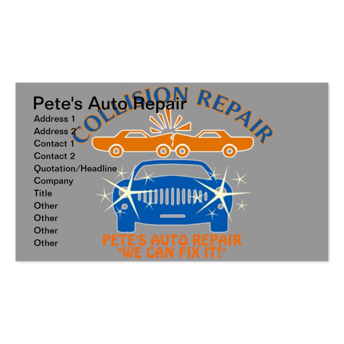 Collision Auto Repair Business Cards