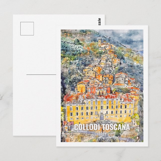 Collodi Toscana Italy Travel Watercolor Sketch Postcard (Front/Back)