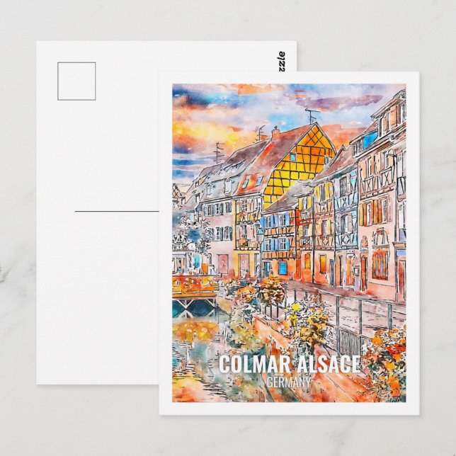 Colmar Alsace Germany Travel Place Watercolor Postcard (Front/Back)
