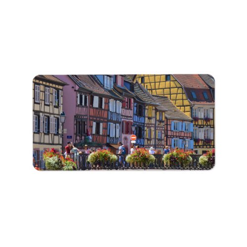 Colmar Colorful houses    Holiday Postcard Label