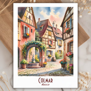 Colmar France Alsace Watercolor Travel Custom Text Postcard