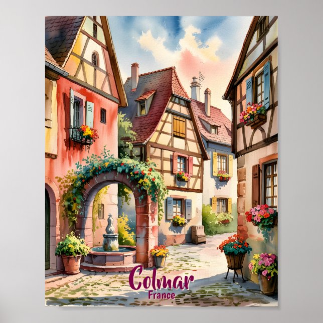 Colmar France Alsace Watercolor Travel Custom Text Poster (Front)