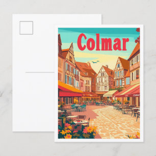 Colmar France Art Vintage Travel Illustration Postcard
