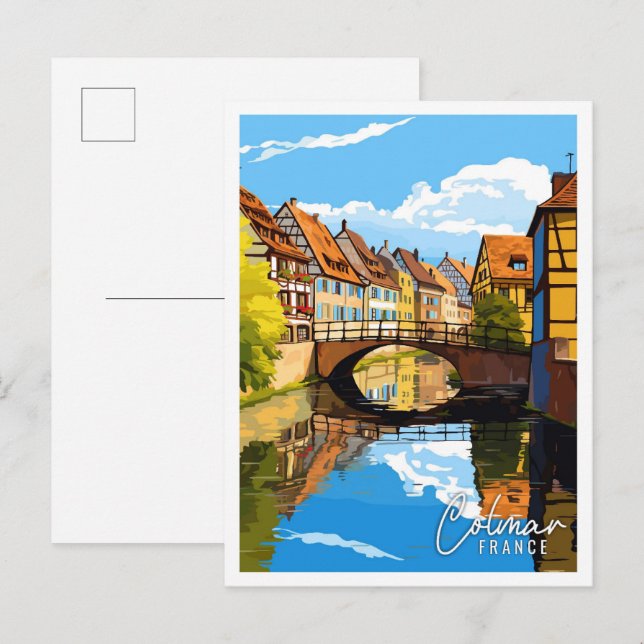 Colmar France vintage travel illustration Postcard (Front/Back)