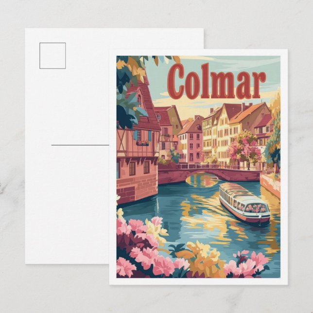 Colmar France Vintage Travel Illustration Postcard (Front/Back)