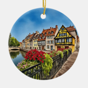 Colmar France Watercolor Ceramic Ornament