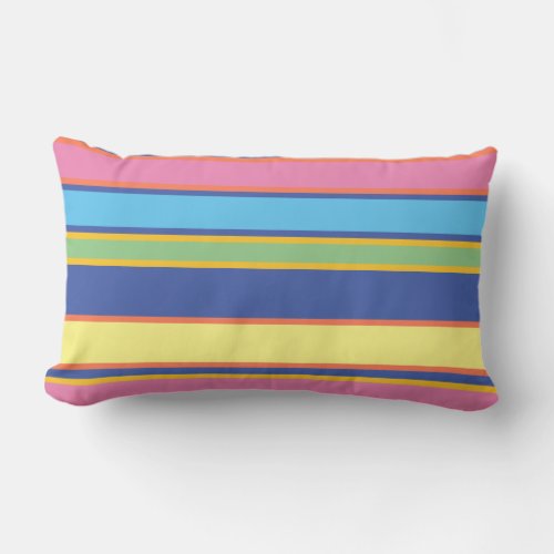 Colofrul Blue Yellow Pink Coral Stripe Beach Lumbar Pillow
