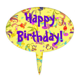 Colofrul Confetti Toss Over Yellow Custom Text Cake Topper