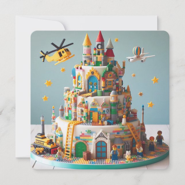 COLOFUL BLOCKS TOY THEMED KIDS BIRTHDAY  CARD (Front)