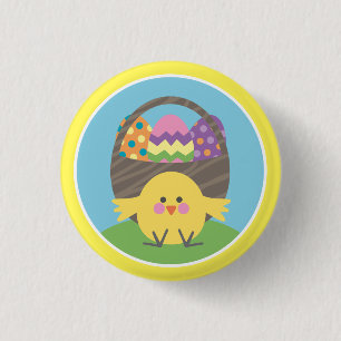 Coloful Chick and Easter Eggs Easter Party Button