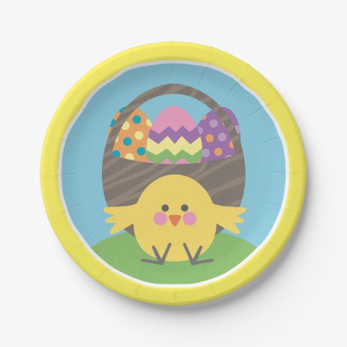 Coloful Chick and Easter Eggs Easter Party Paper Plates