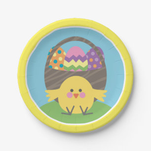 Coloful Chick and Easter Eggs Easter Party Paper Plates