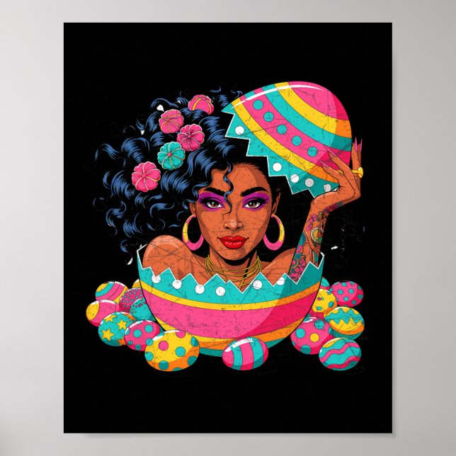 Coloful Easter Egg Hunt Black Queen Juneteenth Wom Poster (Front)