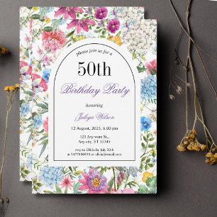 Coloful floral Arch Frame 50th Birthday Invitation