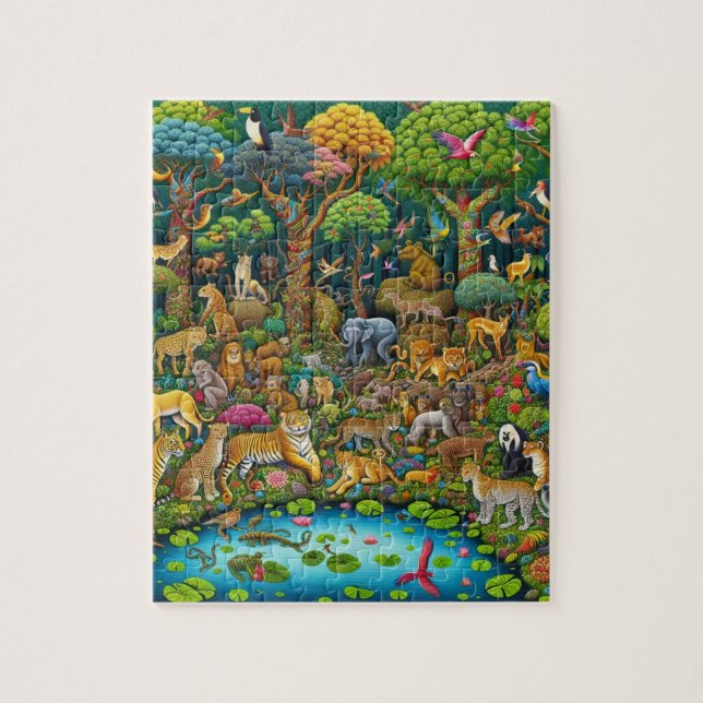 Coloful massive detailed wild animals in jungle jigsaw puzzle (Vertical)