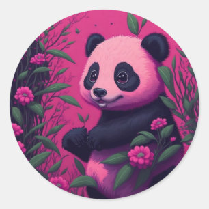 Coloful Pink Panda Classic Round Sticker