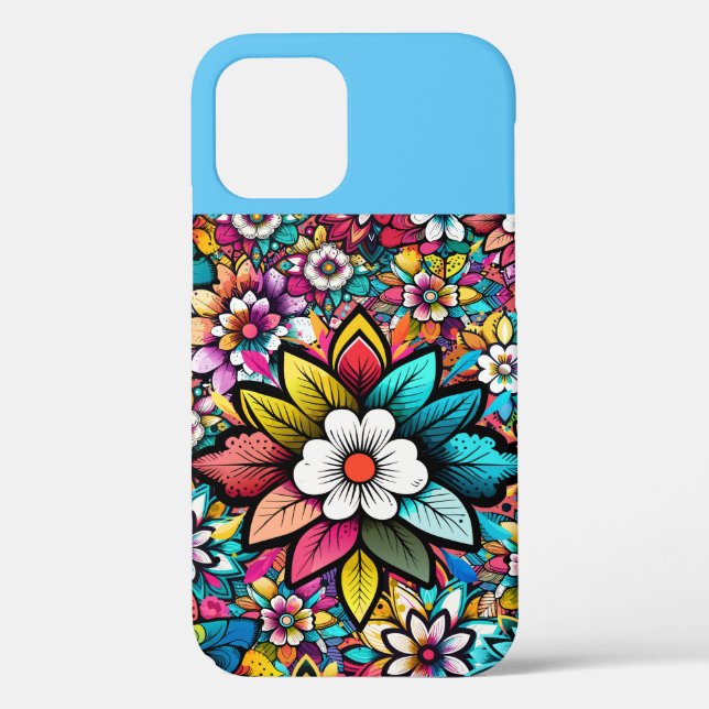 Coloful Retro Flowers Blue Pink White Case-Mate iPhone Case (Back)