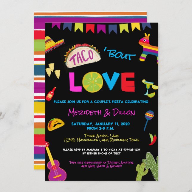 Coloful Taco Bout Love Fiesta Couples Shower Invitation (Front/Back)
