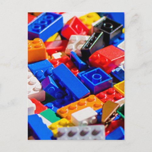 Coloful Toy Brick Pile Postcard