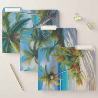 Coloful Tropical Paradise Sea & Palm Trees File Folder