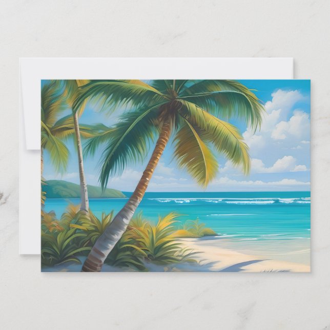 Coloful Tropical Paradise Sea & Palm Trees Holiday Card (Front)