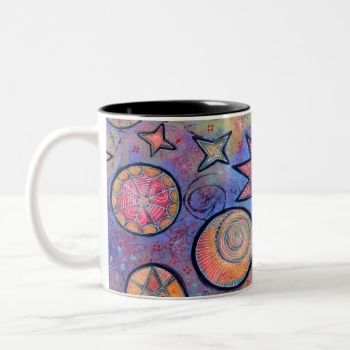 Coloful Whmsical Celestial Cosmos Design Two_Tone Coffee Mug