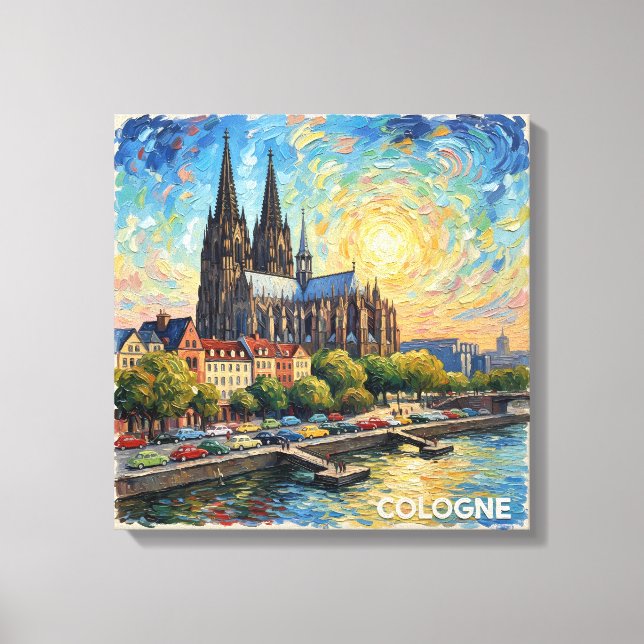 Cologne Cathedral Riverside Glow Canvas Art (Front)
