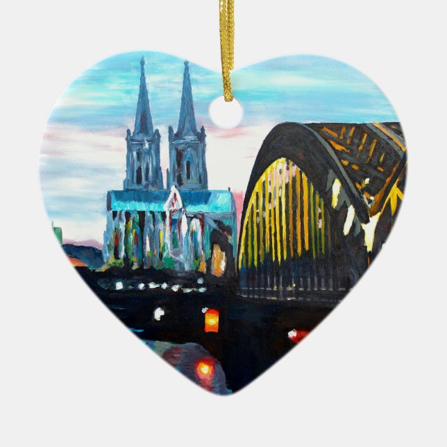 Cologne Cathedral with Hohenzollernbridge Ceramic Ornament (Front)