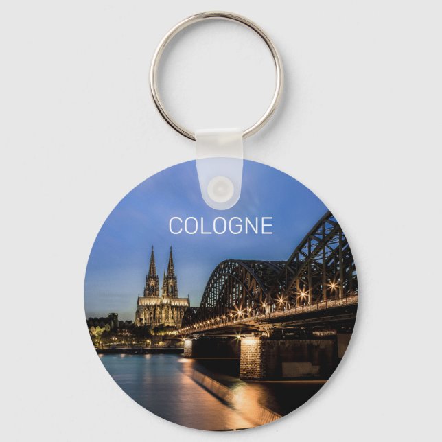 Cologne Cityscape Germany Dom Night Souvenir Keychain (Front)