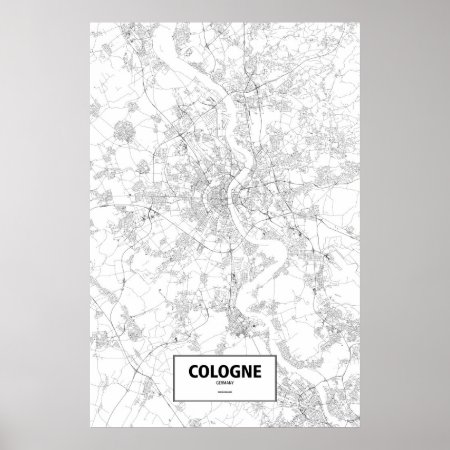Cologne, Germany (black On White) Poster