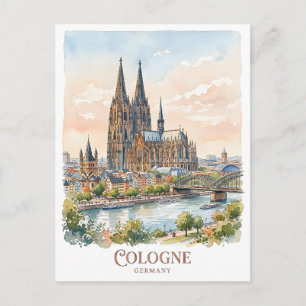 Cologne Germany Cathedral Watercolor City Skyline Postcard