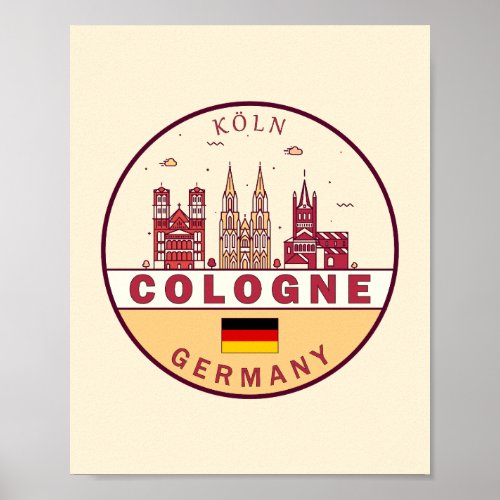 Cologne Germany City Skyline Emblem Poster