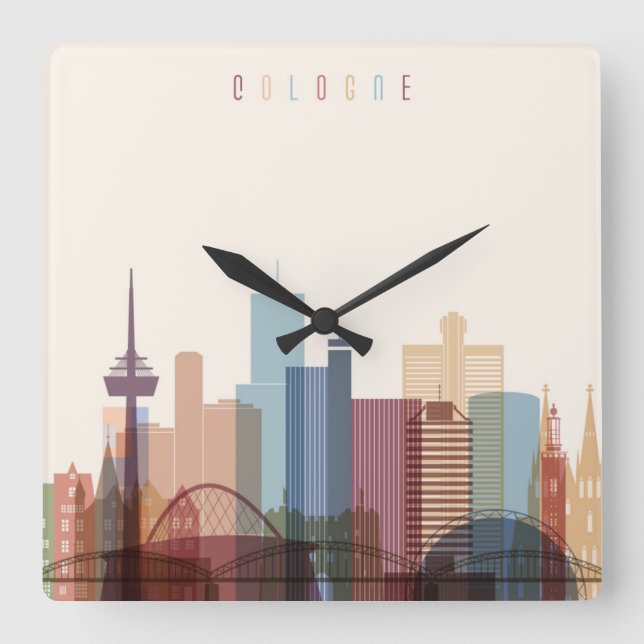 Cologne, Germany | City Skyline Square Wall Clock (Front)
