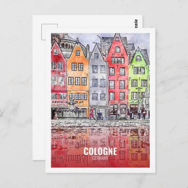 Cologne Germany Famous Travel Watercolor Sketch Postcard (Front/Back)