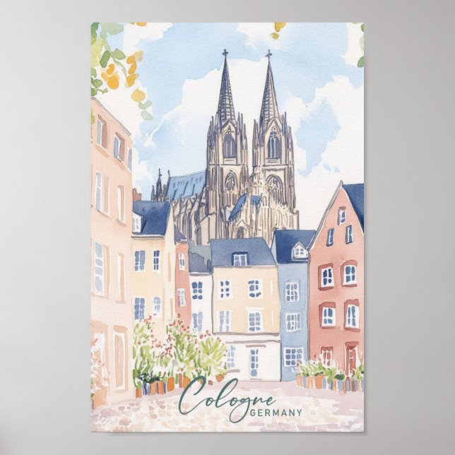 Cologne Germany Gouache Paint Illustration Travel Poster (Front)
