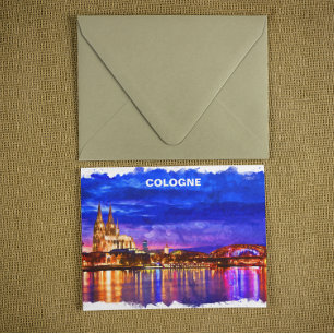 Cologne Germany Night View Painting Postcard