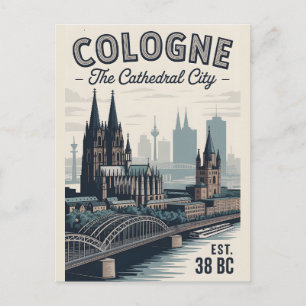 Cologne Germany Retro Skyline Cityscape Travel Postcard